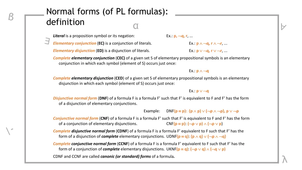 normal forms of pl formulas definition