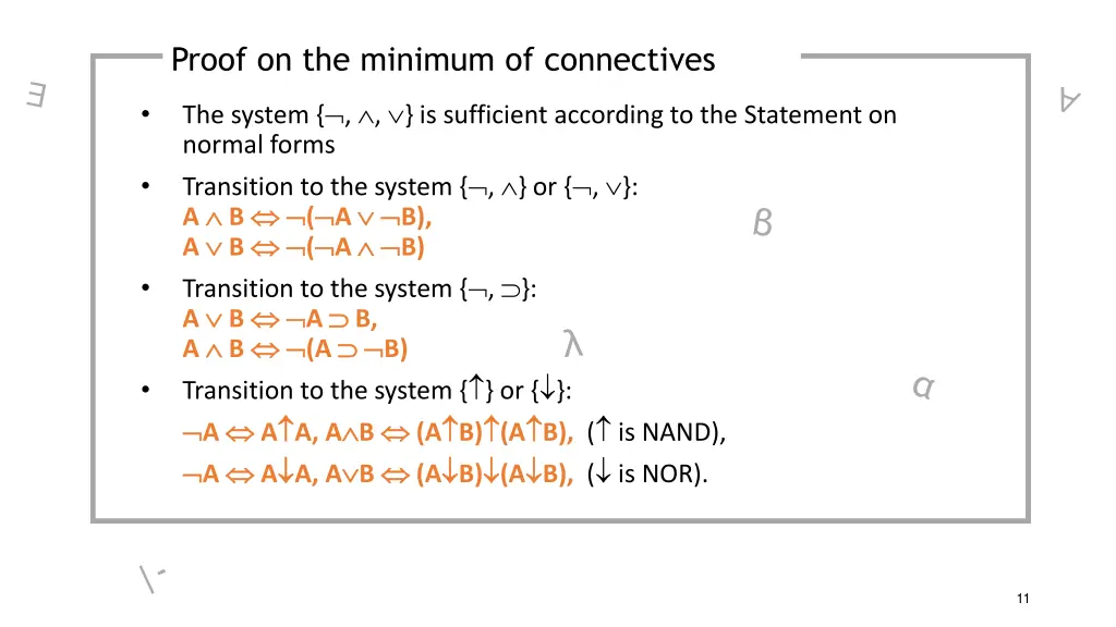 proof on the minimum of connectives