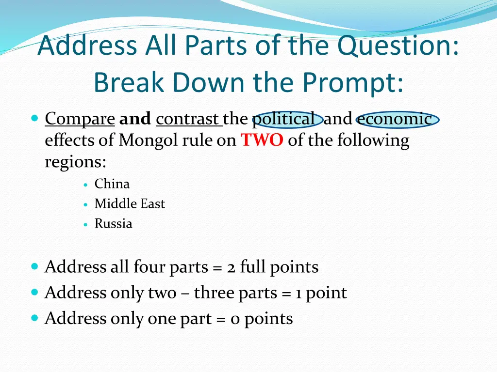 address all parts of the question break down