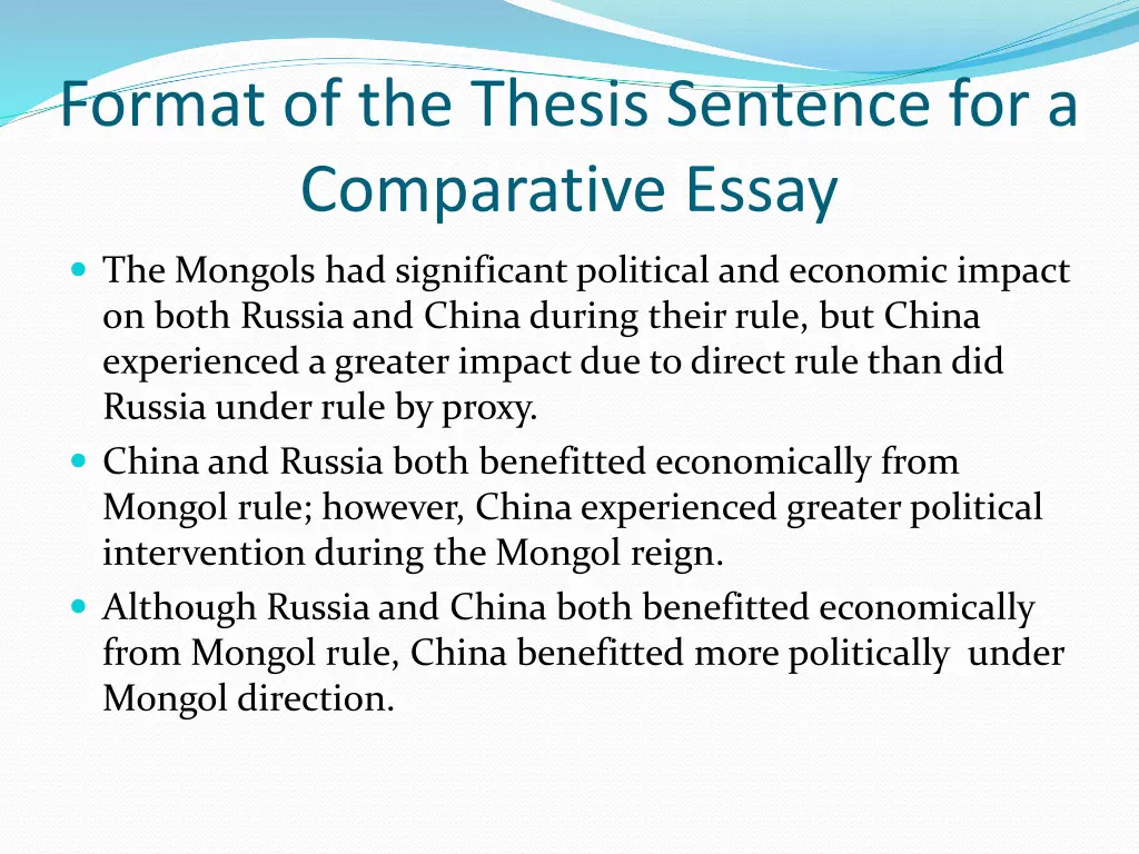 format of the thesis sentence for a comparative 1