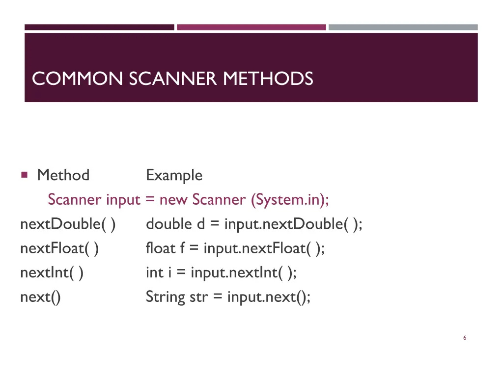 common scanner methods