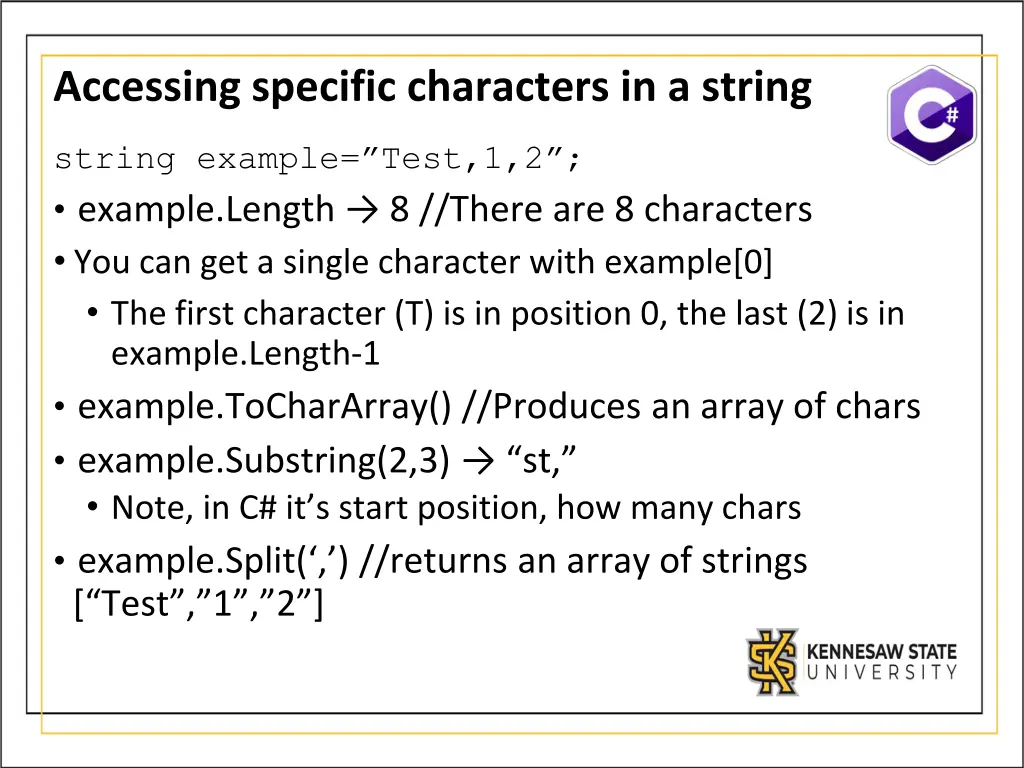 accessing specific characters in a string 1