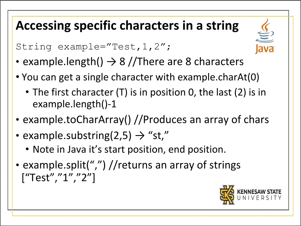 accessing specific characters in a string