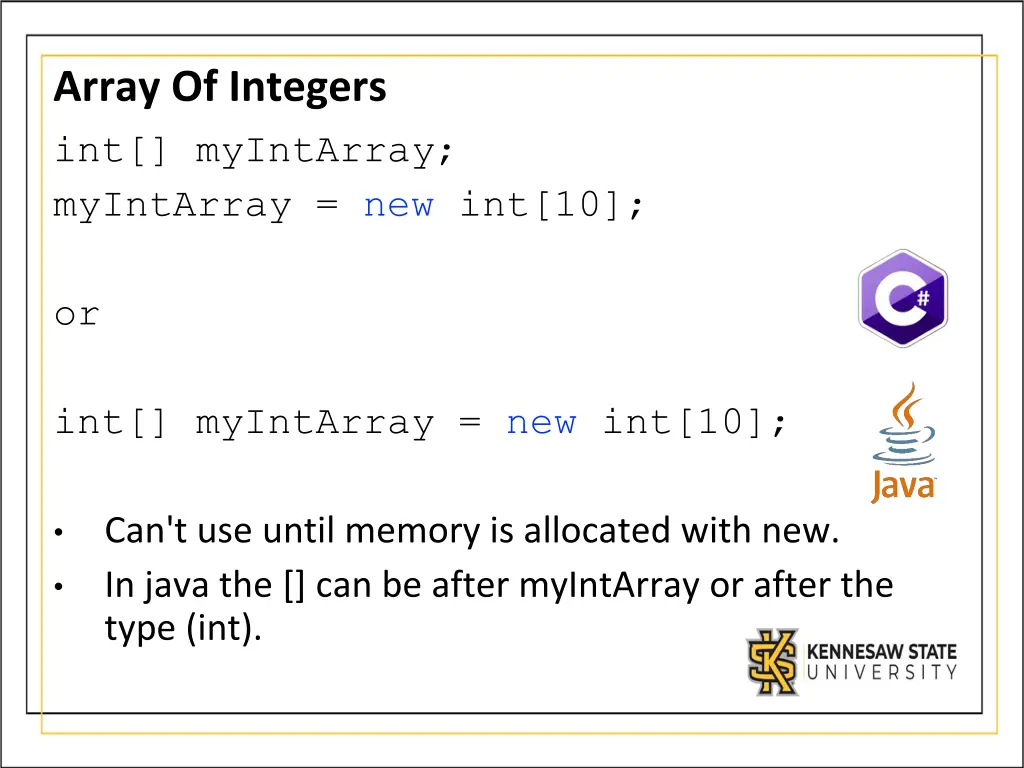 array of integers int myintarray myintarray