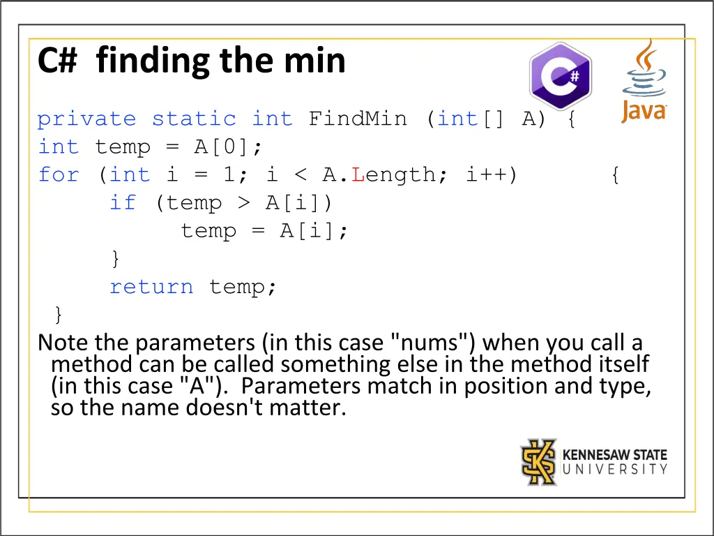 c finding the min