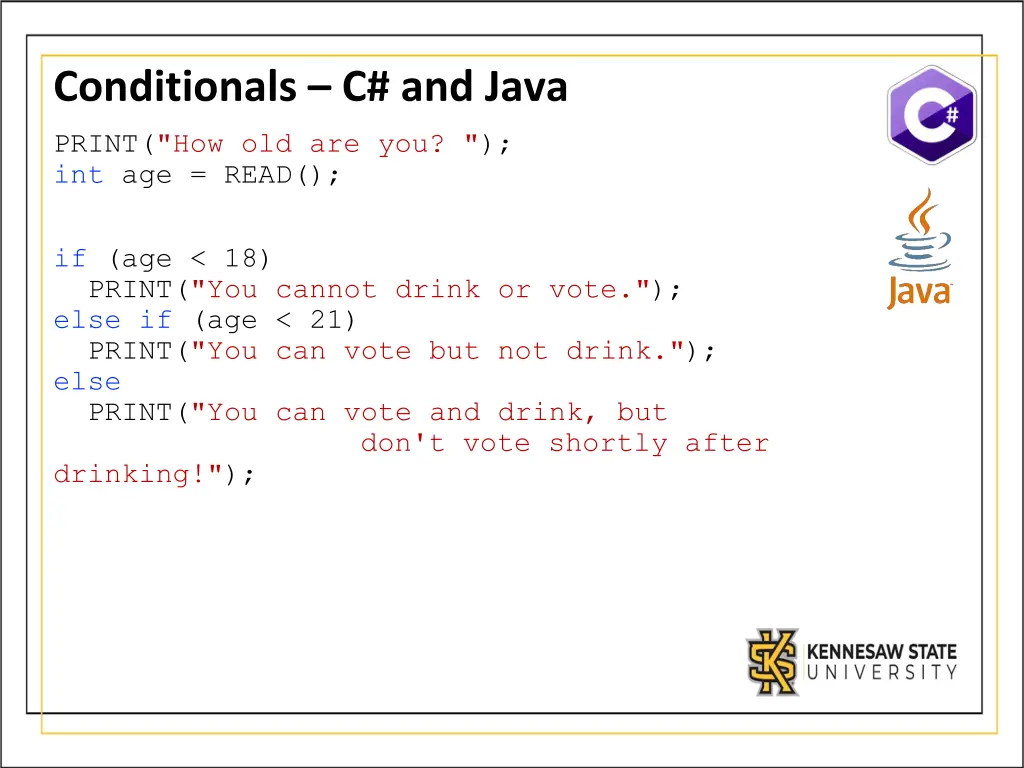 conditionals c and java