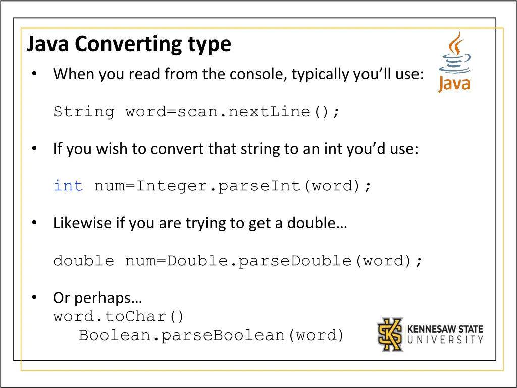 java converting type when you read from