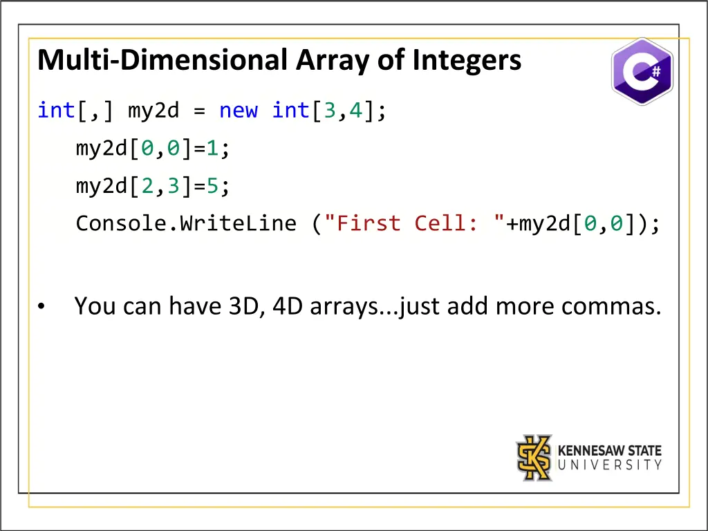 multi dimensional array of integers 1