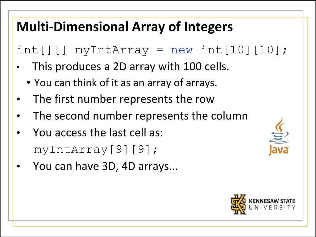 multi dimensional array of integers