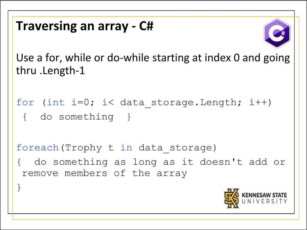 traversing an array c