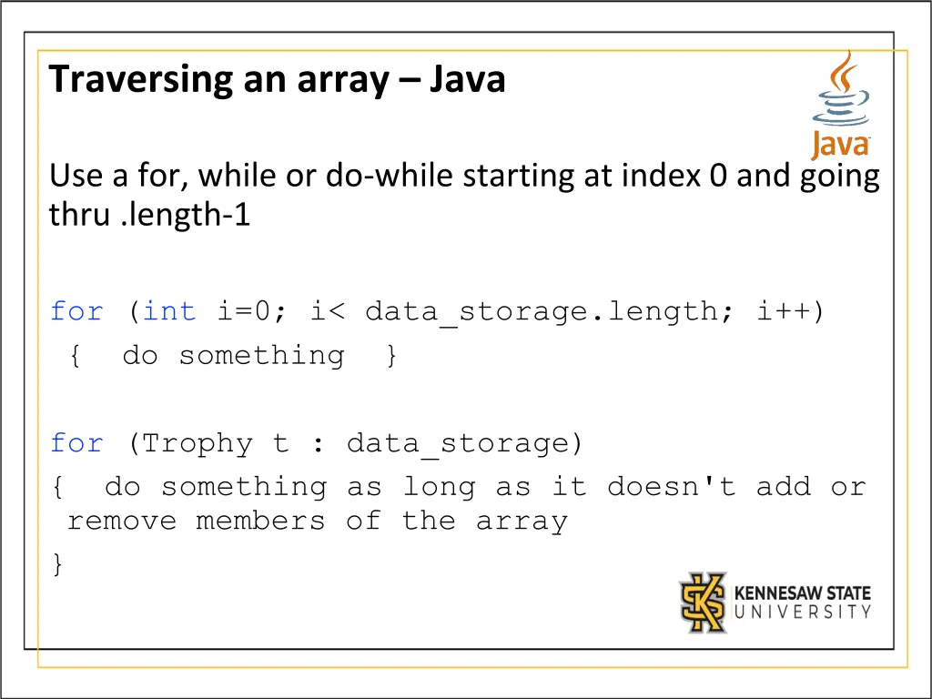 traversing an array java