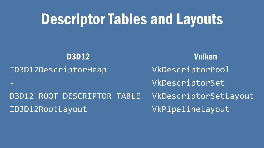 descriptor tables and layouts