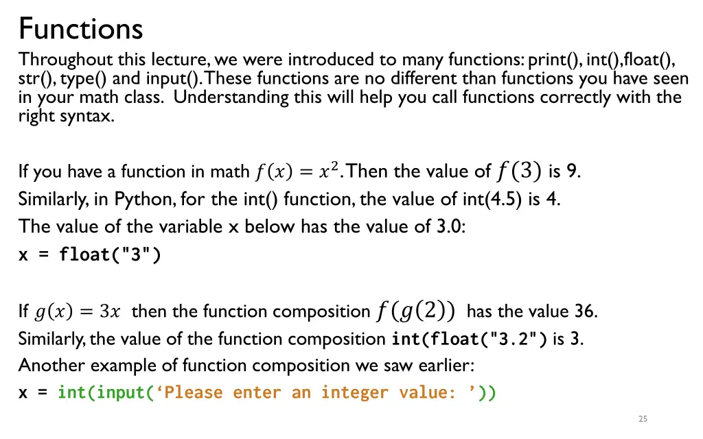 functions throughout this lecture we were