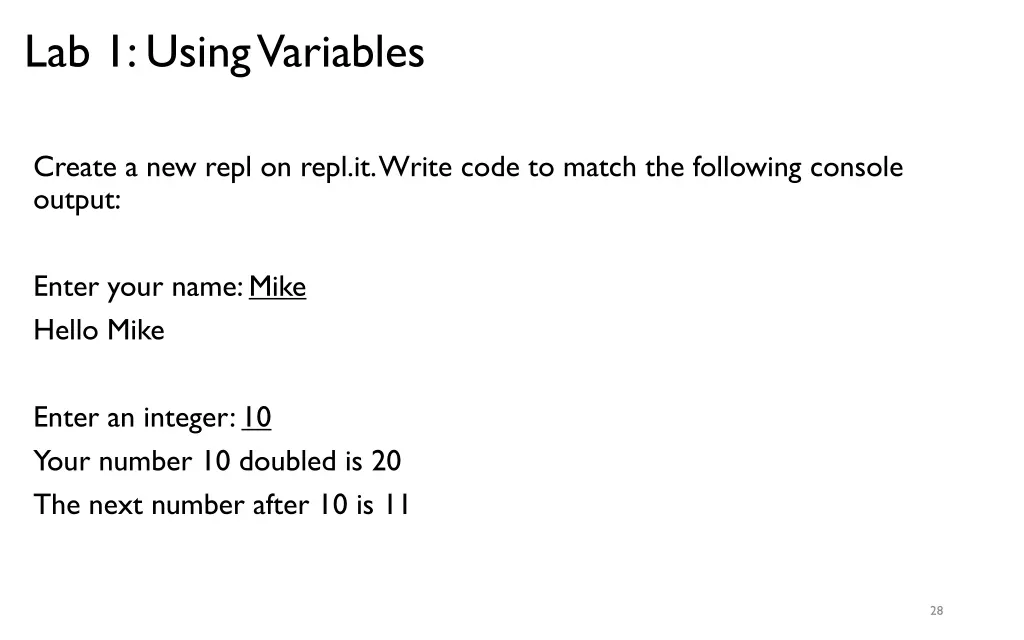 lab 1 using variables