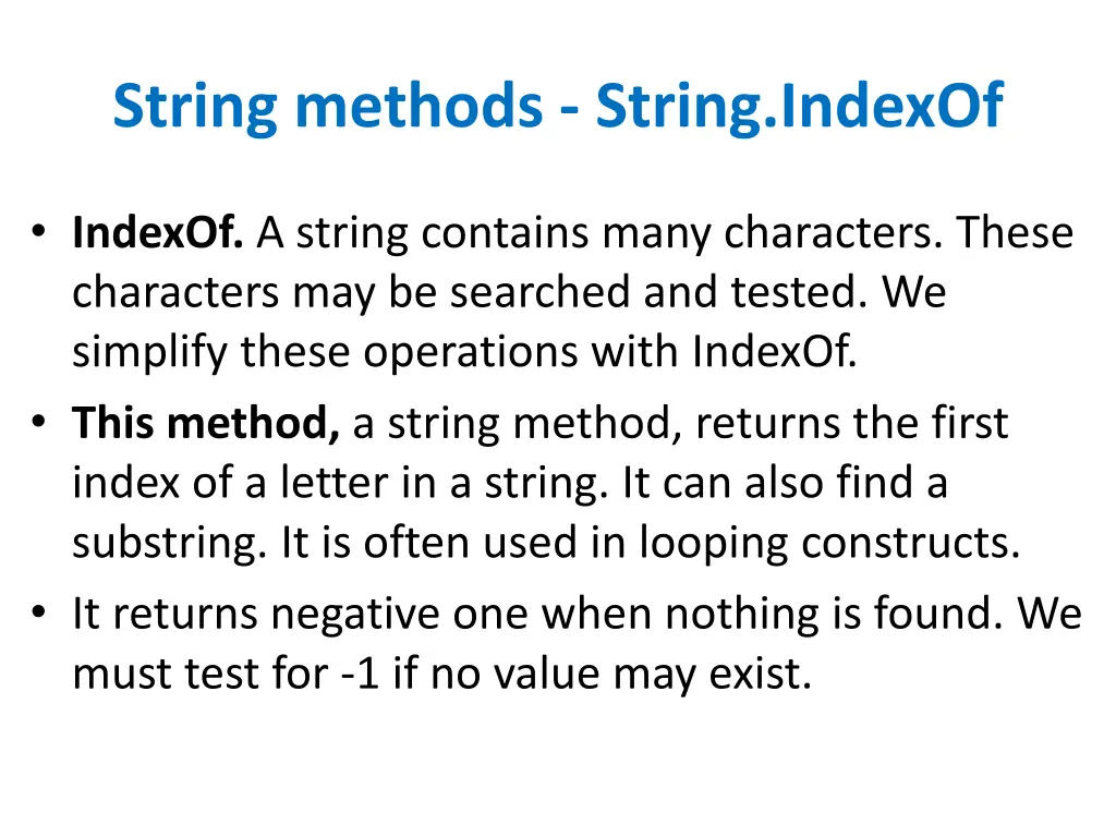 string methods string indexof