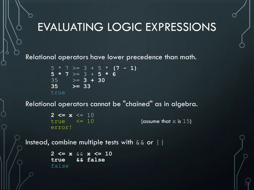 evaluating logic expressions