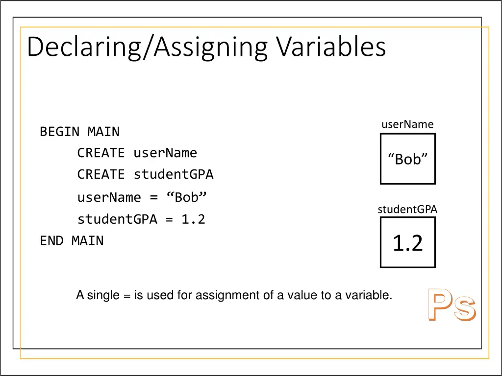 declaring assigning variables 4