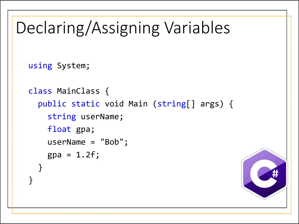 declaring assigning variables 5