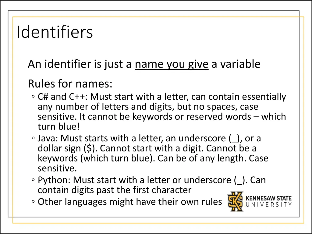 identifiers