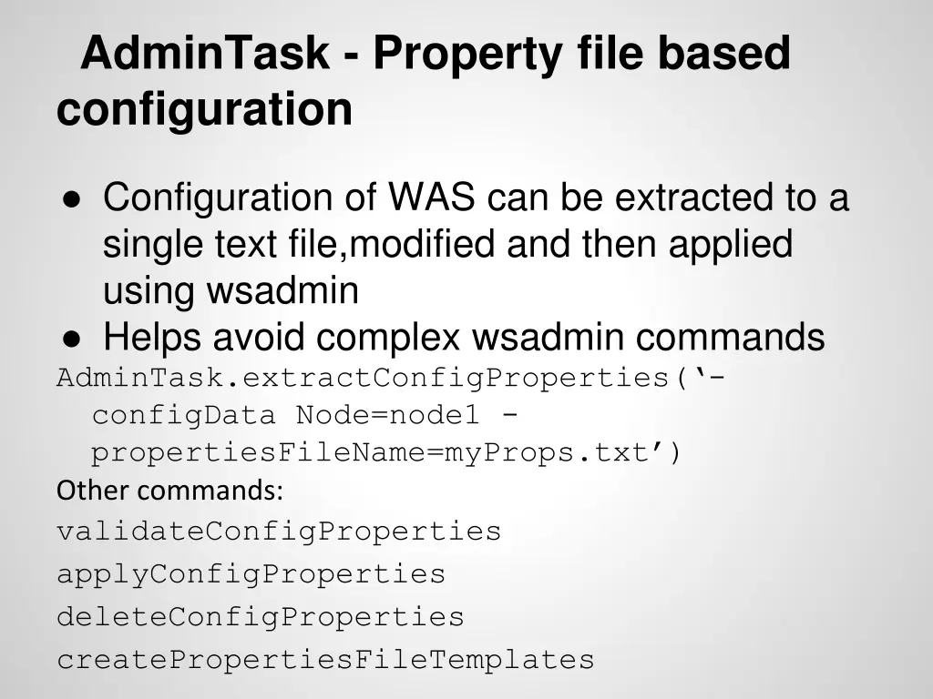 admintask property file based configuration