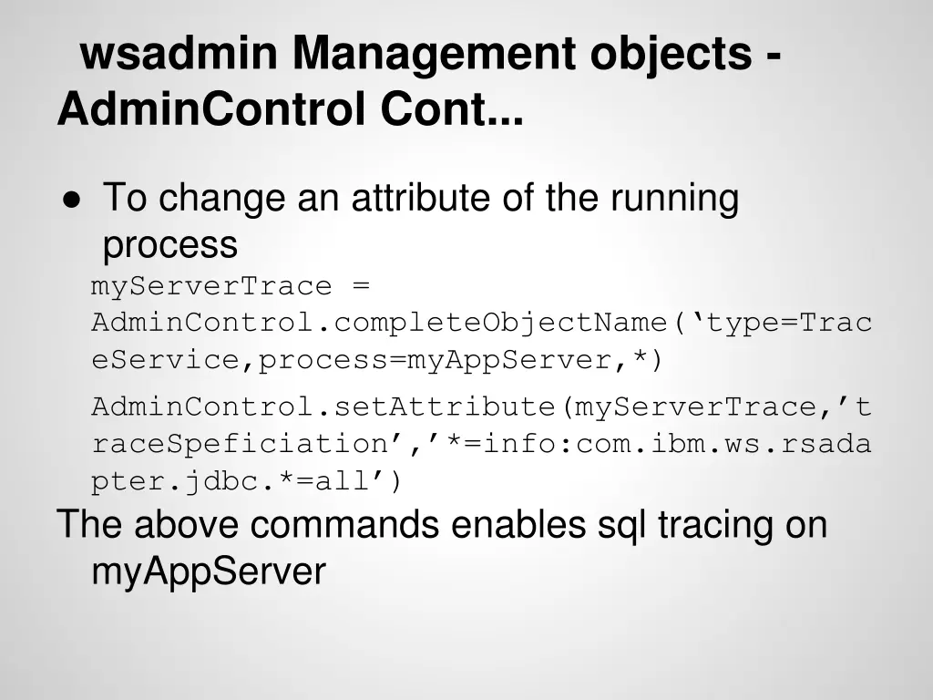 wsadmin management objects admincontrol cont