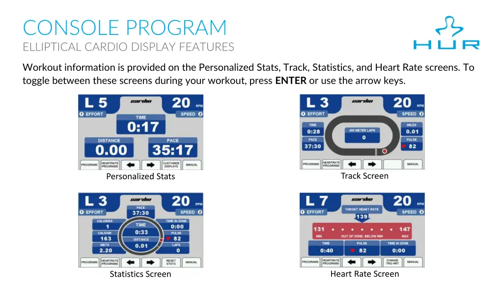 console program elliptical cardio display features