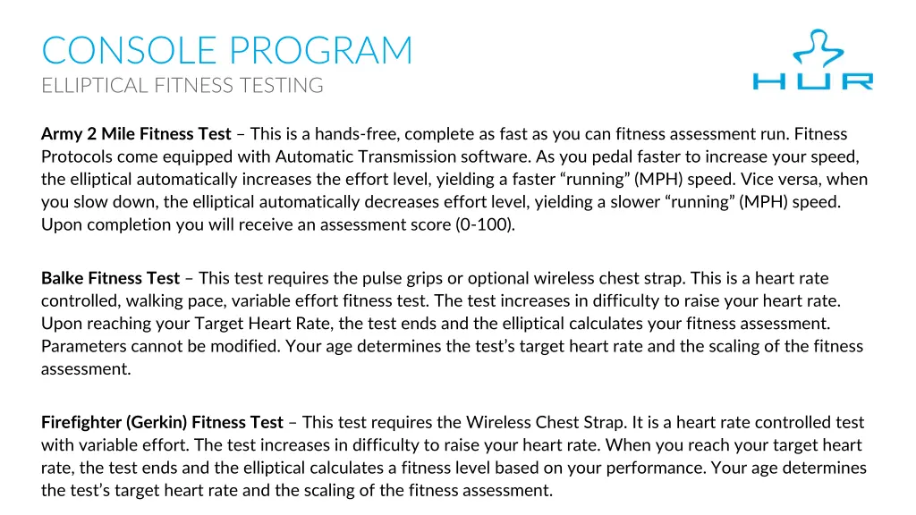 console program elliptical fitness testing