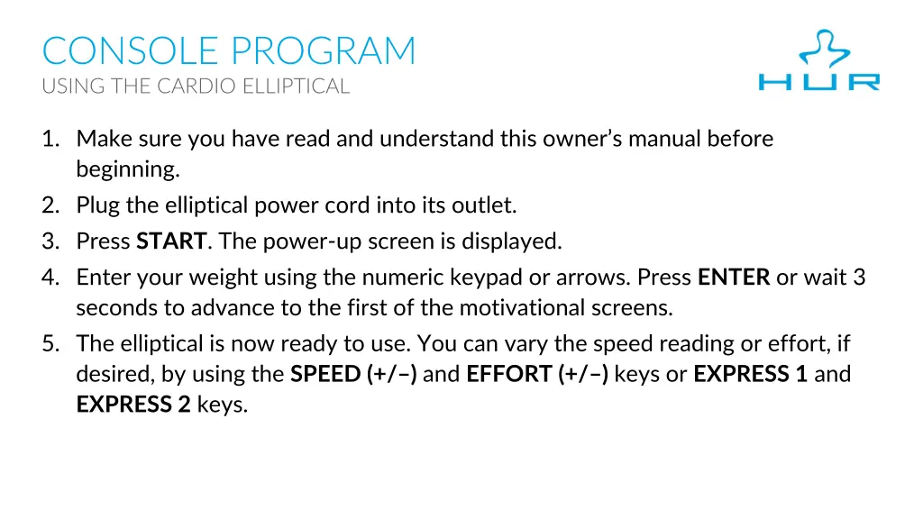 console program using the cardio elliptical