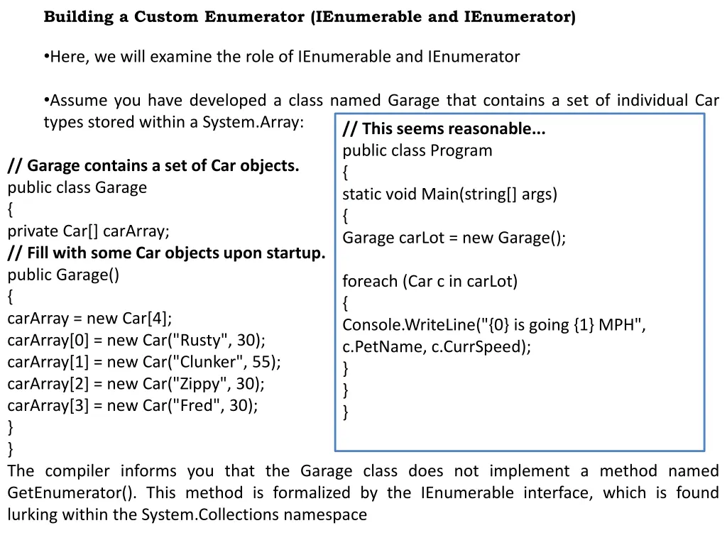 building a custom enumerator ienumerable