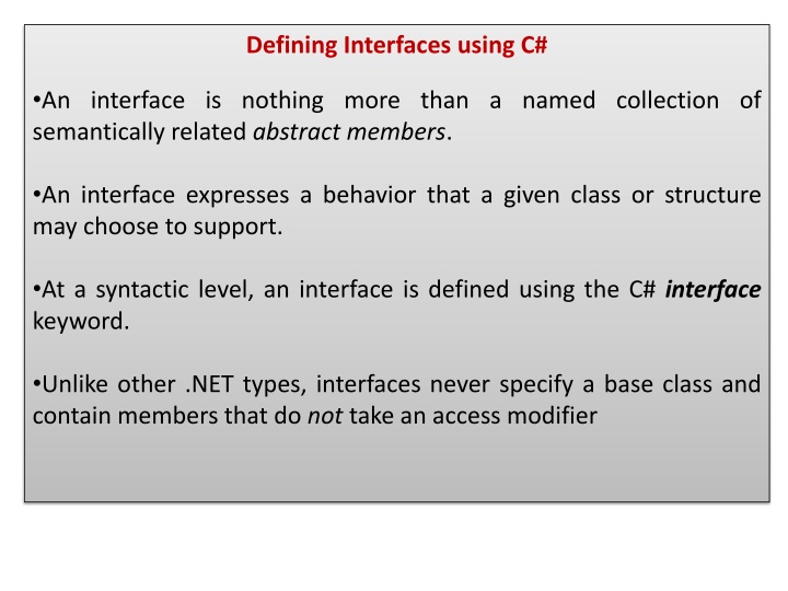 defining interfaces using c