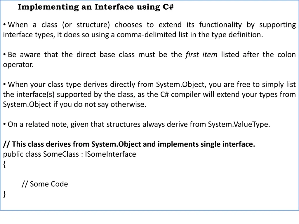 implementing an interface using c