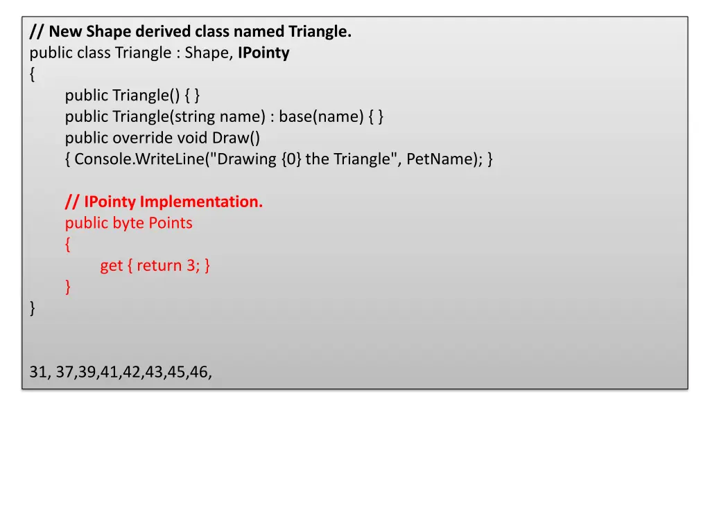 new shape derived class named triangle public