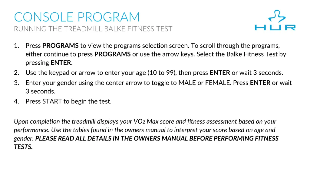 console program running the treadmill balke