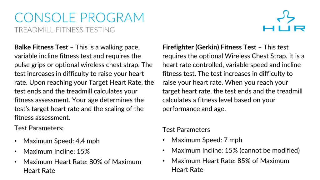 console program treadmill fitness testing