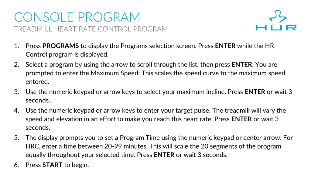 console program treadmill heart rate control 1