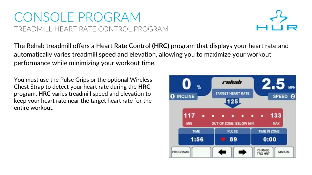 console program treadmill heart rate control