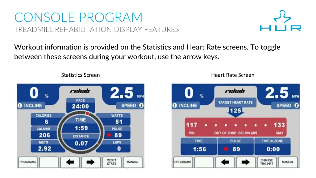 console program treadmill rehabilitation display