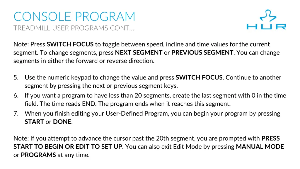 console program treadmill user programs cont