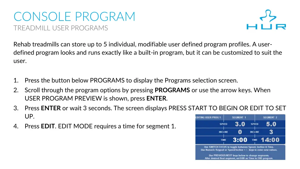 console program treadmill user programs