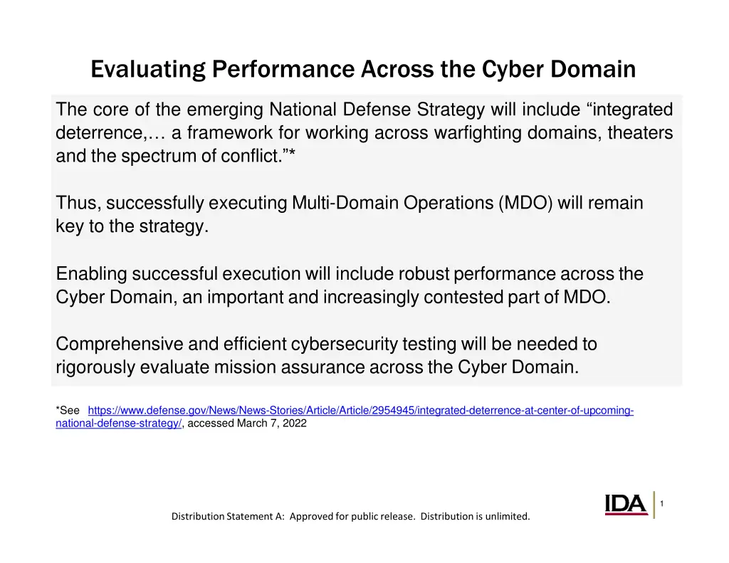 evaluating performance across the cyber domain