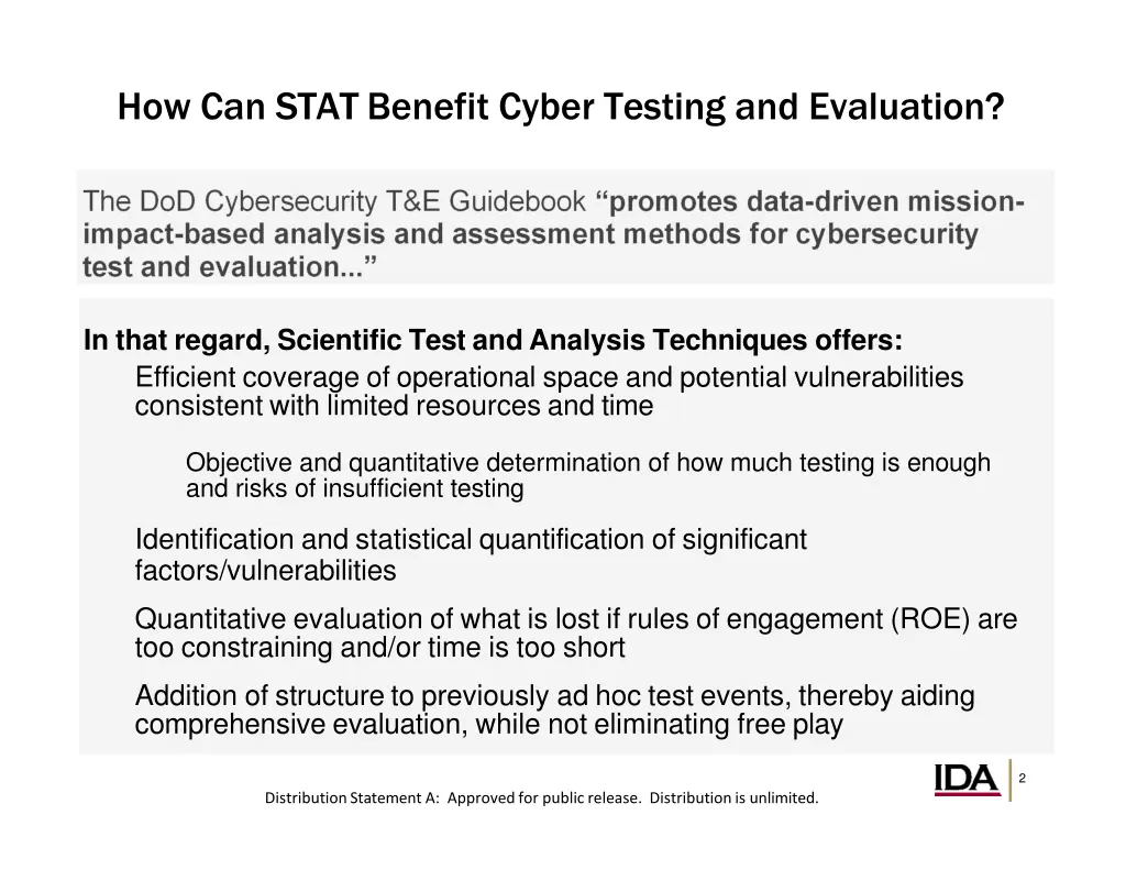 how can stat benefit cyber testing and evaluation