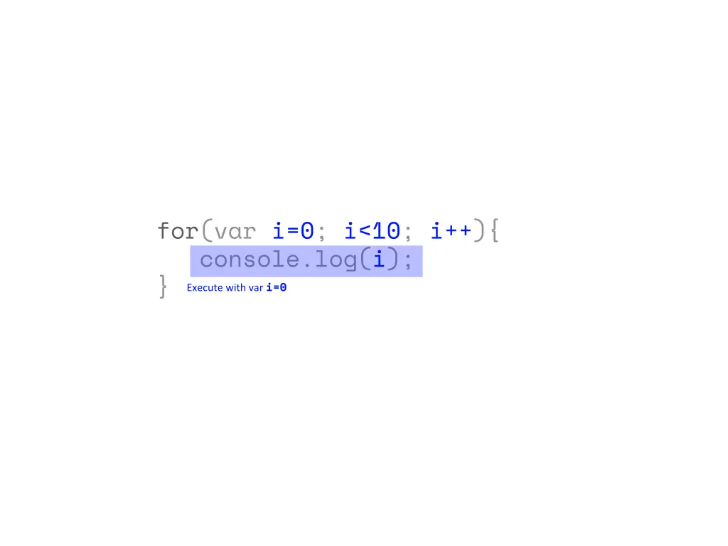 for var i 0 i 10 i console log i