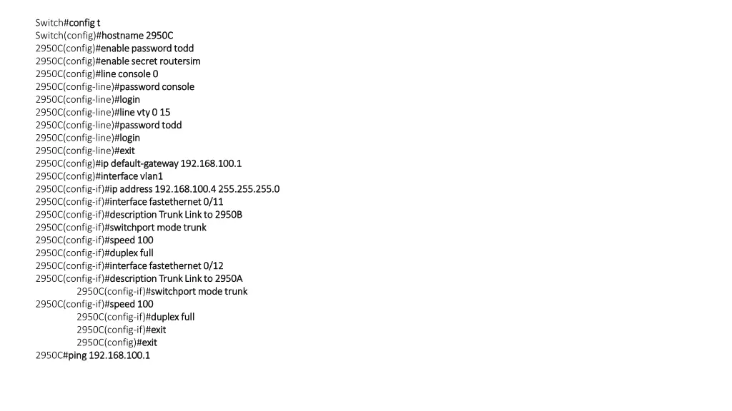 switch config switch config hostname 2950c