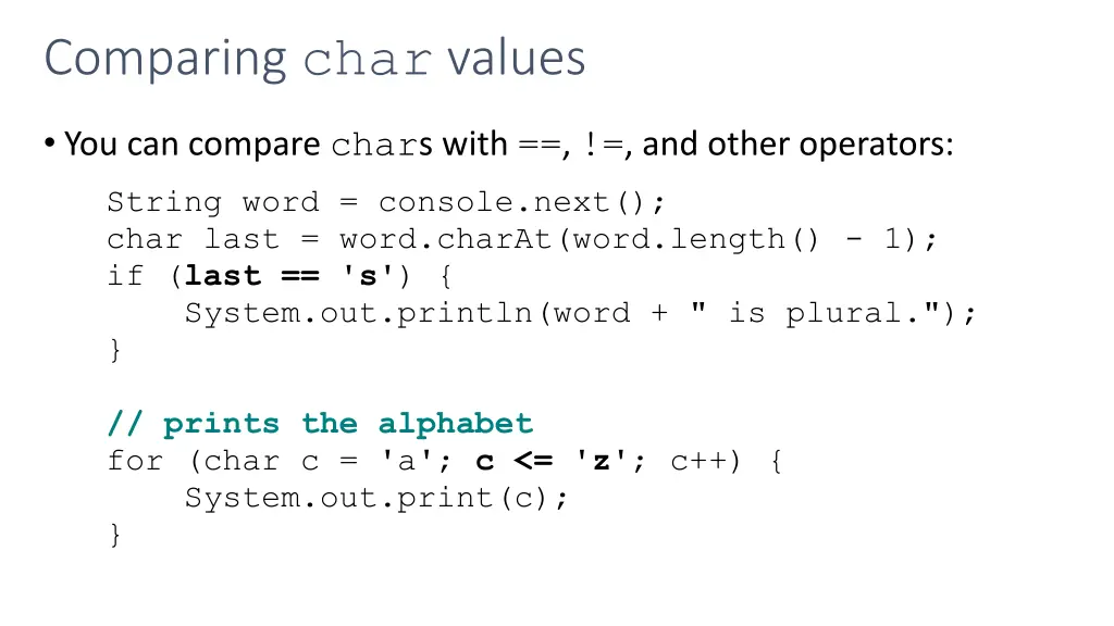 comparing char values