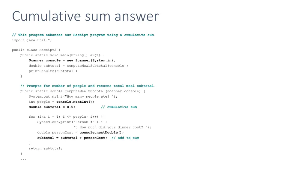 cumulative sum answer