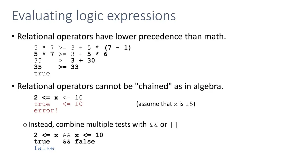 evaluating logic expressions