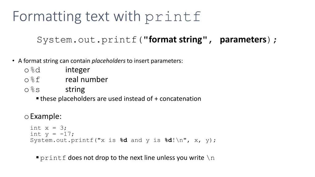 formatting text with printf