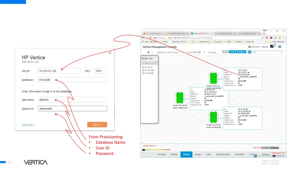 from provisioning database name user id password