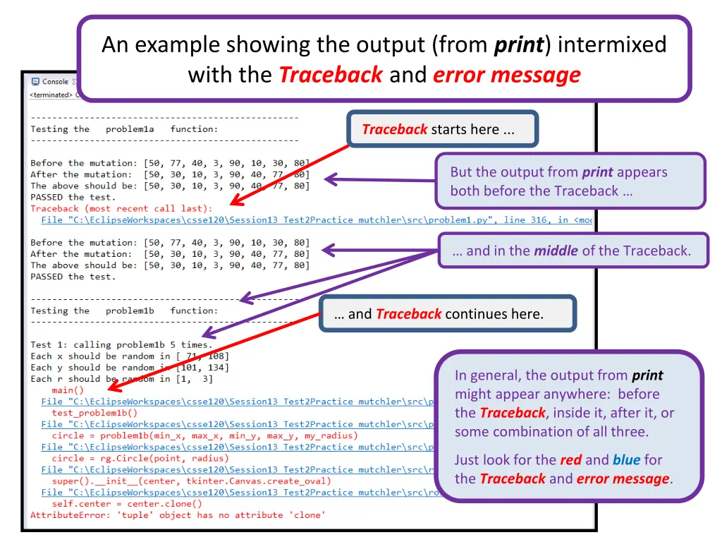 an example showing the output from print