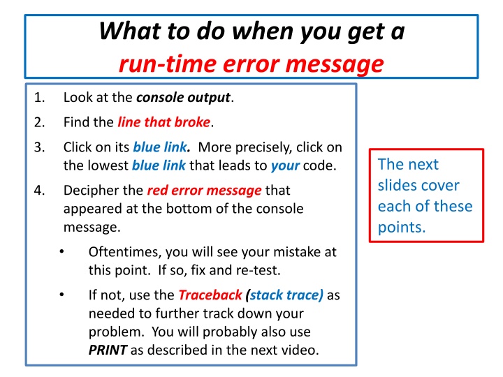 what to do when you get a run time error message